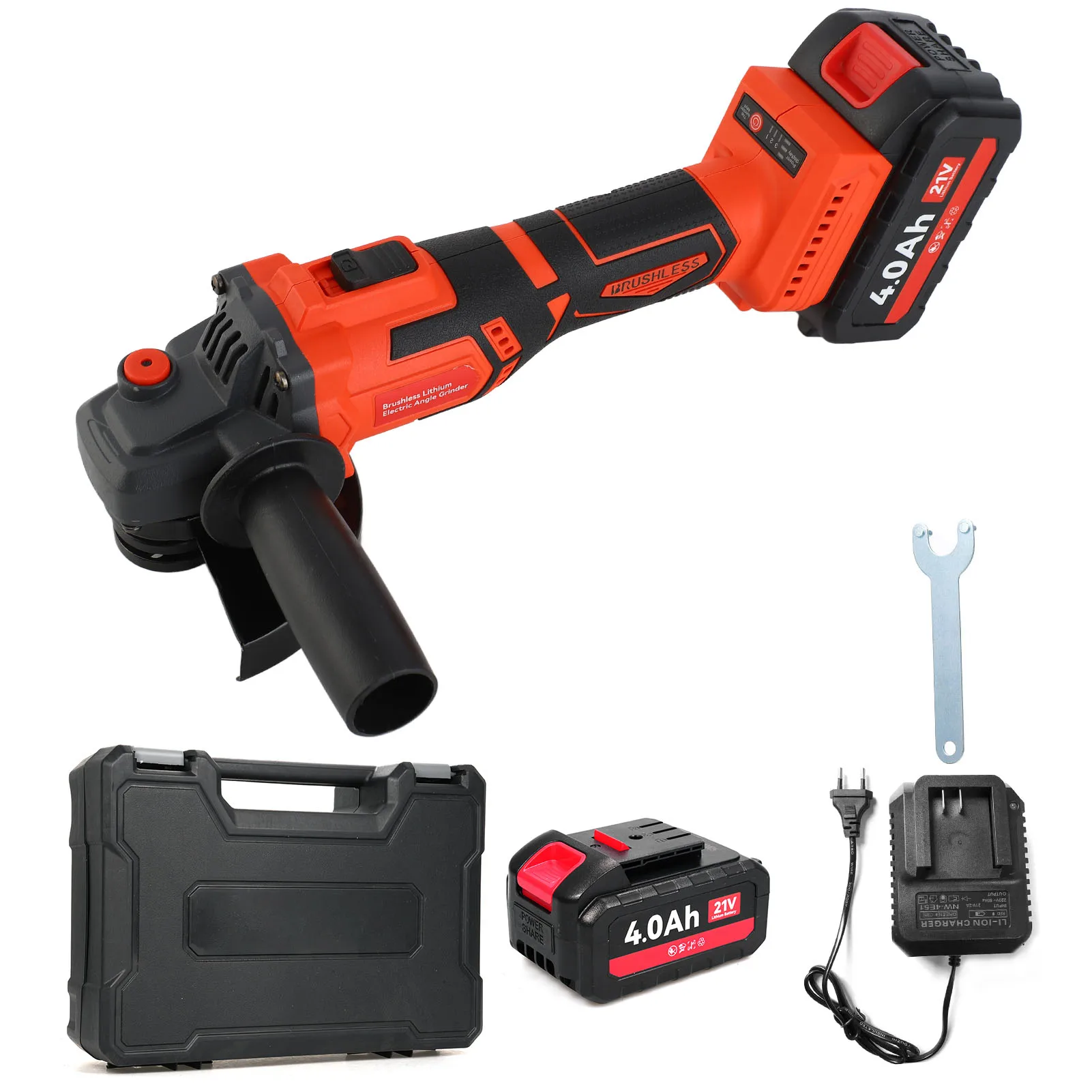 

Cordless Angle Grinder Adjustable Brushless Motor Power Angle Grinder Tools with 21V 4.0Ah Batteries Auxiliary Handle