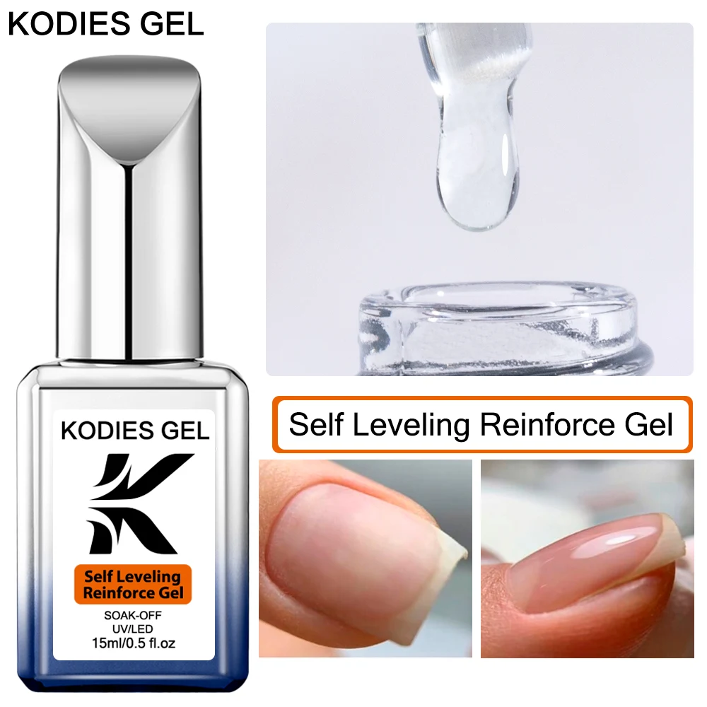 Kodies gel auto nivelamento reforçar gel unha polonês 15ml forte melhorar unhas finas semi permanente uv reforço vernizes em gel