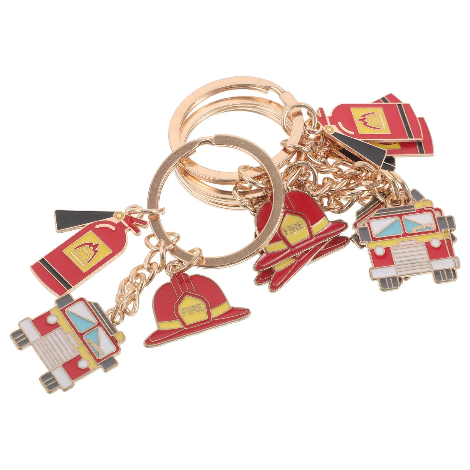 4Pcs Firefighter Keychain Firefighting Theme Pendant for Fire Safety Awareness Schoolbag Decoration Fireman Identity Alloy