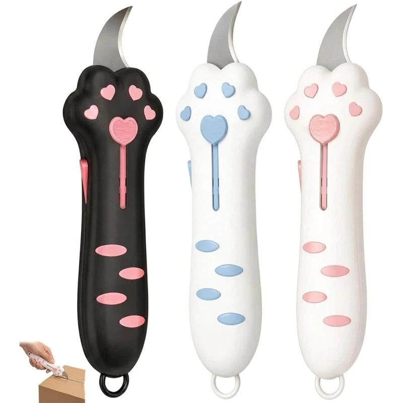 [B17B!】 Cat Claw Box Cutter, Cute Box Cutter, Retractable Box Cutter With Stainless Steel Blade For Daily Use,For Package