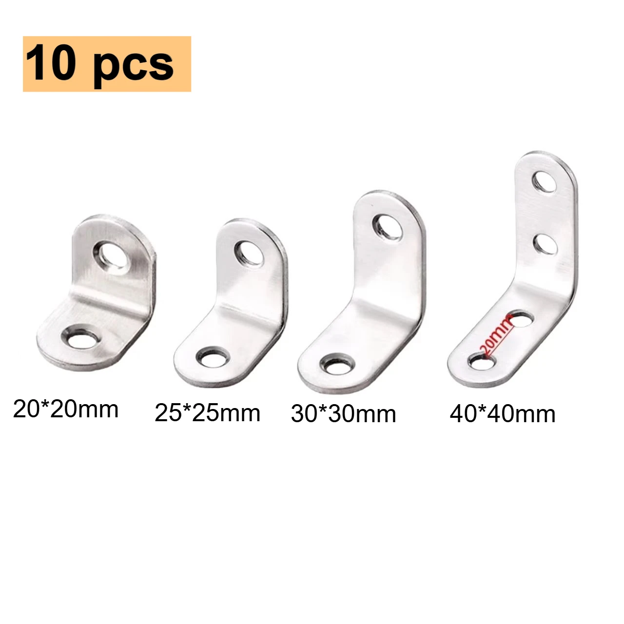 10 PCS/201 stainless steel L-shaped bracket, 20/25/30/40 stainless steel corner code——For wardrobe,  furniture, chair support