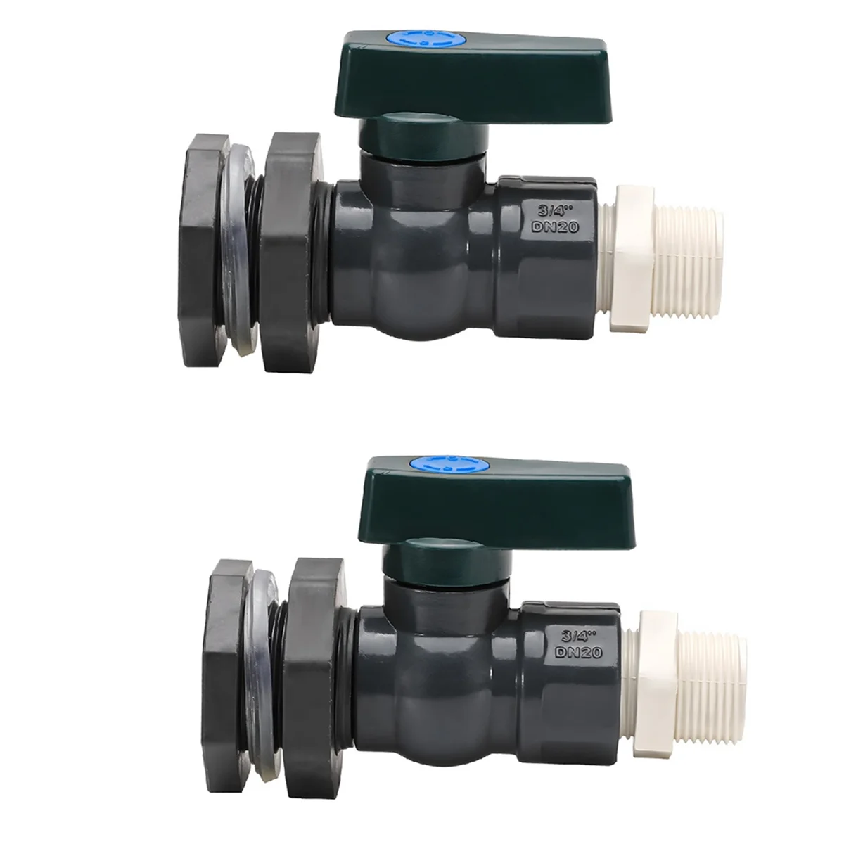 AT53 PVC Faucet Kit 3/4 Inch Rain Valve with Bulkhead Connector Hose Adapter Anti-Crack Anti-Rust Anti- DN20