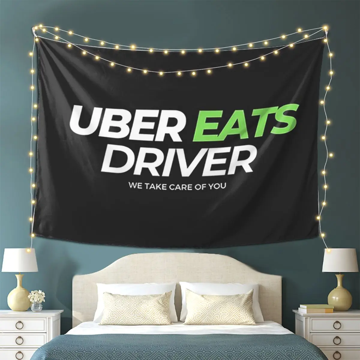 Uber Eats Driver Logo سائق توصيل الطعام نسيج الجدار الشنق الجمالية ديكور المنزل المفروشات لغرفة النوم