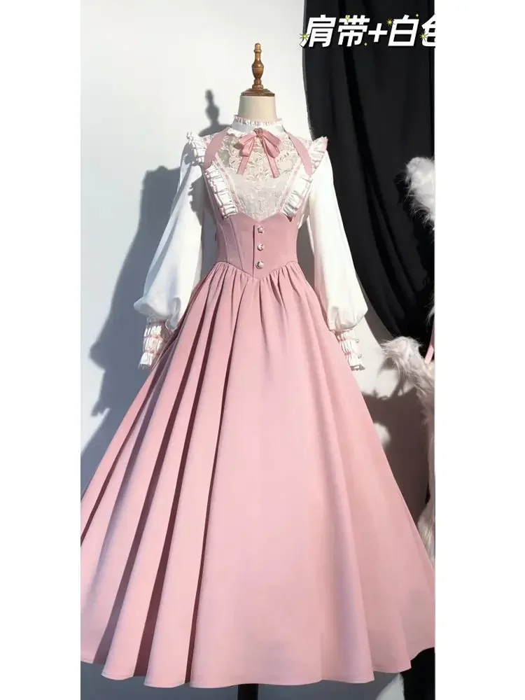 اليابان الأوروبية الرجعية أنيقة لوليتا فستان الربيع الدانتيل تنورة عالية الخصر سليم سيدة سليم البدلة 2025 رائجة البيع