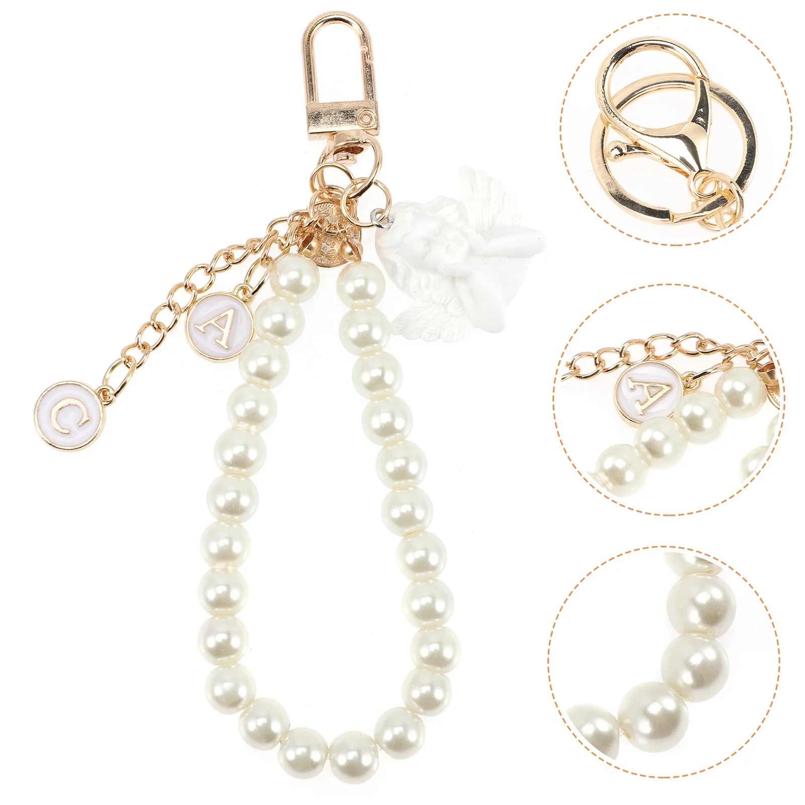 

2pcs Pearl Angel Pendant Baroque Key Ring For Bag Backpack Angel Keychains Purse Hanging Decor Decorative Keychain