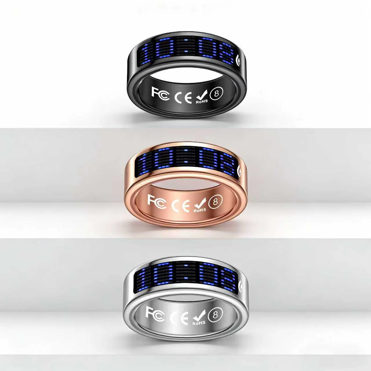 

Smart Ring Couple Style Black+Silver Color Heart Rate & Sleep Tracker IP68 Waterproof Health Monitoring Daily Wear