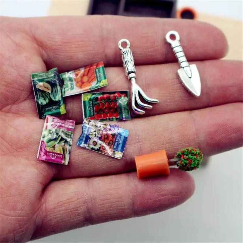 مجموعة مشهد حديقة مصغرة مع حوامل زهور مزخرفة وديكورات زراعية لعرض بيوت الدمى بمقياس 1/12 #2