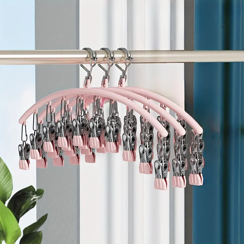 Space-Efficient 3-Pack Metal Leggings Hanger – Holds 30 Pairs with 10 Clips, Ideal for Closet Organization – Versatile Pink