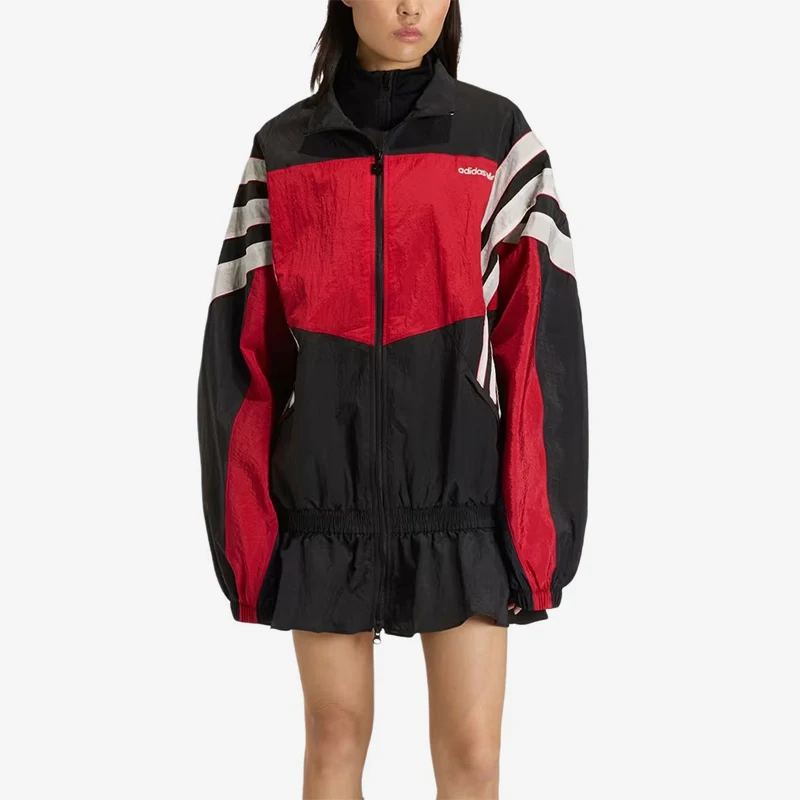 Adidas genuine clover new women's black and red loose jacket KC9134