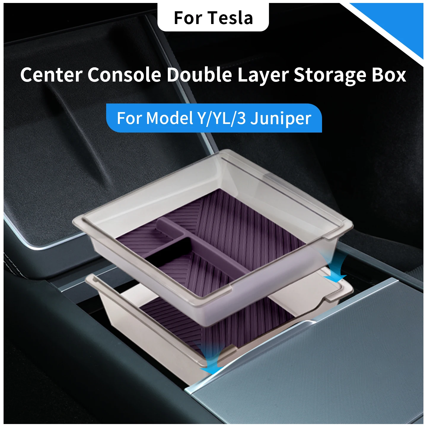For Tesla Model Y/YL/3 Juniper Center Console Armrest Silicone Double Layer Storage Box Non-Slip Interior Modification Accessory