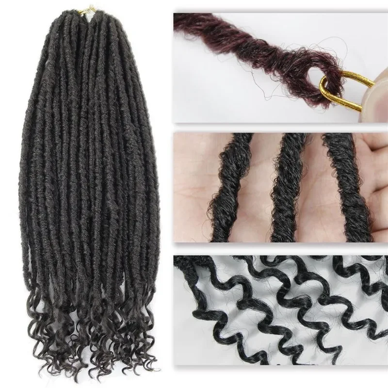 Crochet Hair Goddess Faux Locs 18 Inch Crochet Braided Hair with Curly Ends Synthetic River Pre-looped Crochet Hair Extensions