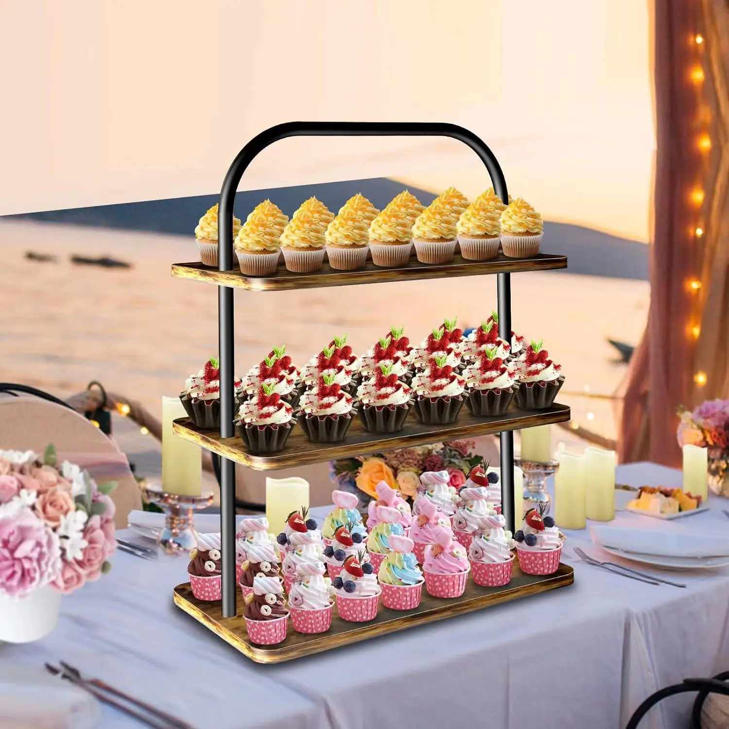 

Simple Wooden Desktop Storage Rack | Multi-Layer Cream-Style Dessert Display Shelf | Solid Wood Organizer for Cakes, Snacks