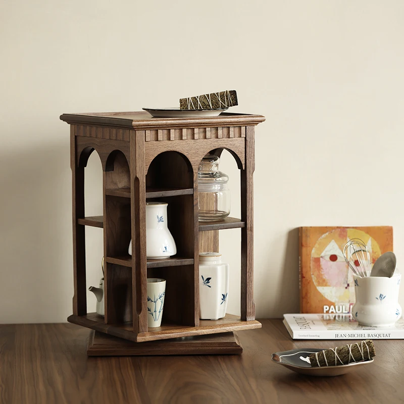 

desktop rotating cup holder, Bogu holder, North American black walnut tea set, teapot storage rack, figure display stand.