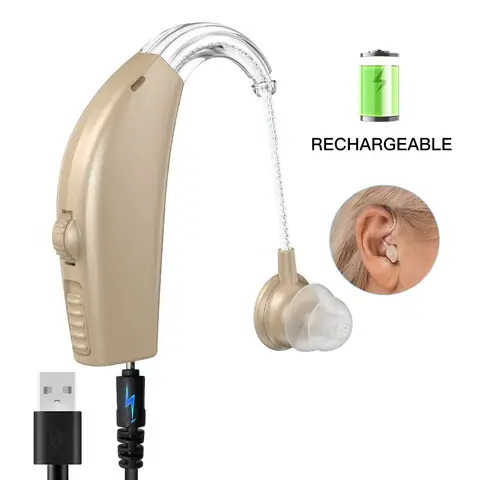 Noise Reduction Sound Amplifier BTE Hearing Aid Single Piece Rechargeable For Deafness