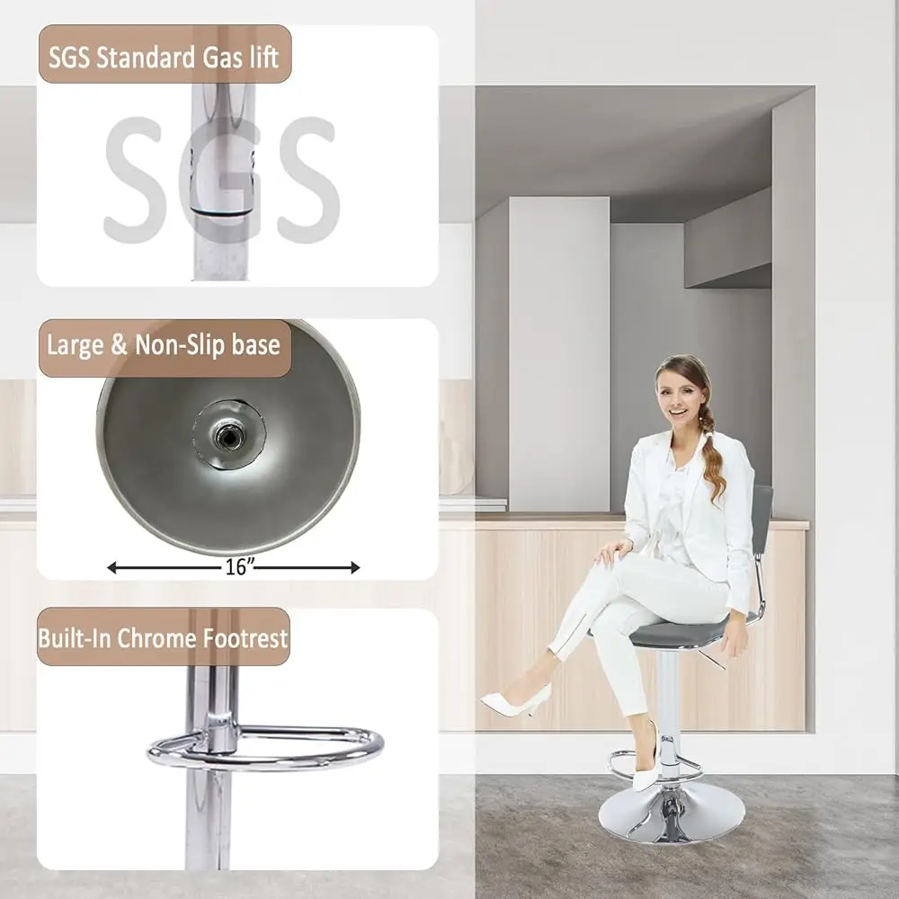 Grey Bar Height Chairs, Swivel Barstools With High Backrest, Bar Stools Set Of 2 For Kitchen Counter, Coffee Bar, Breakfast