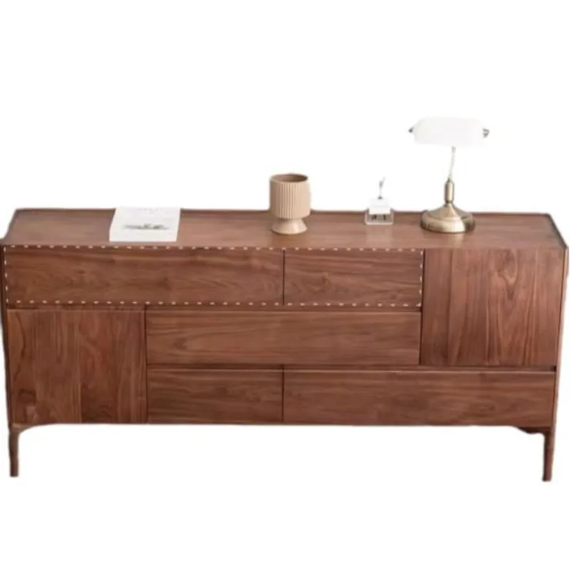 

Solid wood black walnut sideboard Nordic Japanese living room light luxury wine cabinet Simple modern storage cabinet