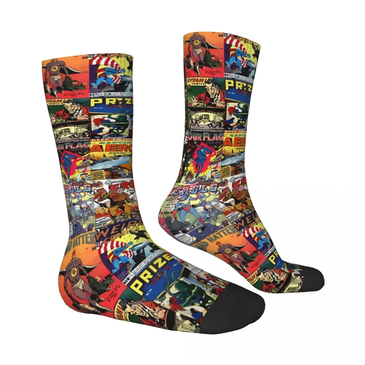 Collage Superhero Boom Comic Book Kawaii Socks Shopping Cartoon Pattern Socks