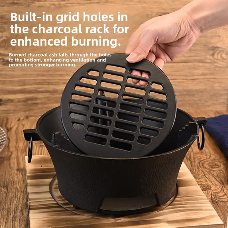 Outdoor Cast Iron Charcoal Grill Full Set for Tea Cooking Heating Portable Camping Travel Supplies BBQ Fire Pit Trendy Stove