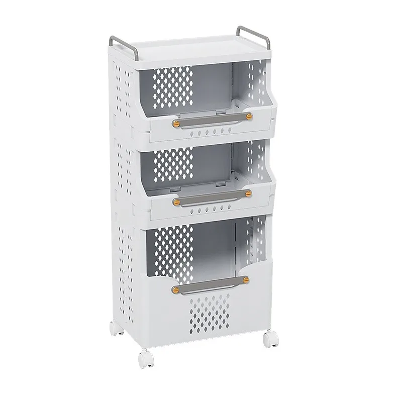 2/3/4 Multi-Layer Collapsible Durable PP Plastic Storage Laundry Basket with Wheels and Shelf Organizer