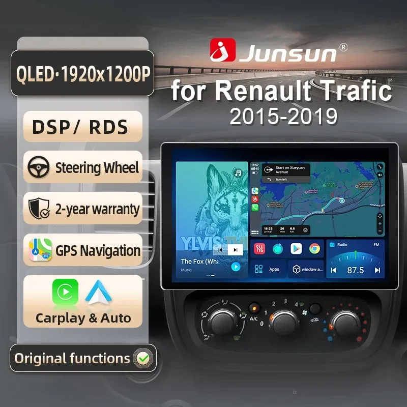 Junsun für Renault Trafic 3 2014-2021 9 Zoll 4GB 64GB Android 13 Autoradio GPS Navigation Carplay DSP Bluetooth FM Lenkradbedienung Unterstützung USB AUX Eingang Rückfahrkamera Bereit 1080P Video