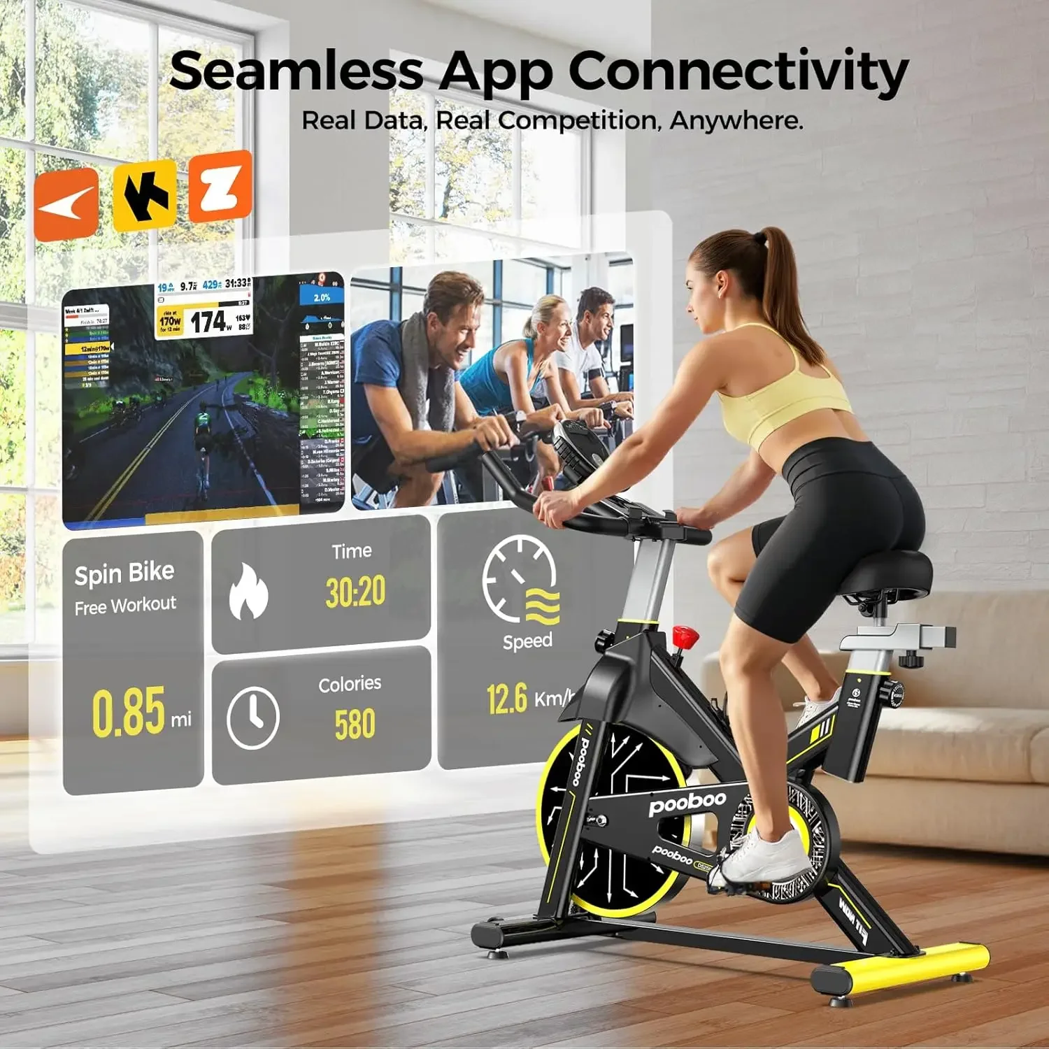 Exercise Bike,Stationary Bike for Home with Exclusive App,Indoor Magnetic Cycling Bike with Low noise,Tablet Mount,LED Display a