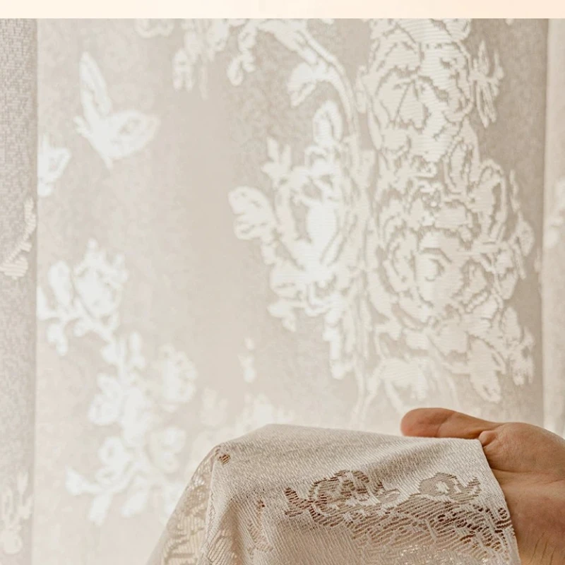 Customized  Butterfly Sheer Curtain Cream French Openwork Voile Light-Filtering Privacy UV Heat Protection Modern Embroidered