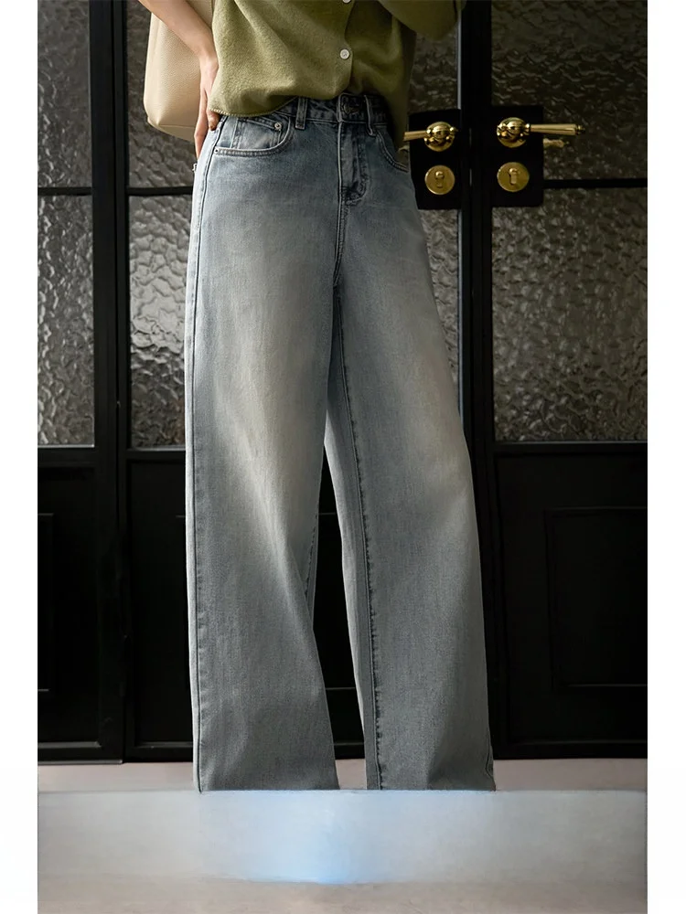 

High Waist Wide Leg Casual Straight Cut Jeans Soft Dra Light Wa Cotton Feel Spring New Ladies Commute Sle Jeans