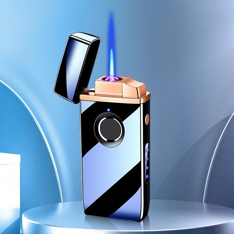 

Metal Fingerprint Identification Electric Type-C Dual Arc Lighter Outdoor Windproof Blue Flame Recycling Gas Lighter Men's Gift