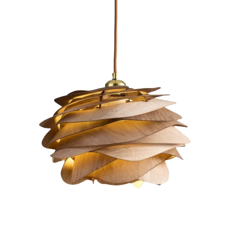 

Handmade Wood Veneer Flower Pendant Lights 30cm E27 Japanese Wabi Sabi Chandeliers Nordic Home/Room Decor Ceiling Hanging Lamps