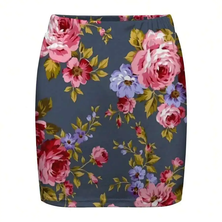 Women Floral Vintage Bodycon Micro Skirt Soft Comfortable Casual Elegant Rose Print Spring Summer Fashion