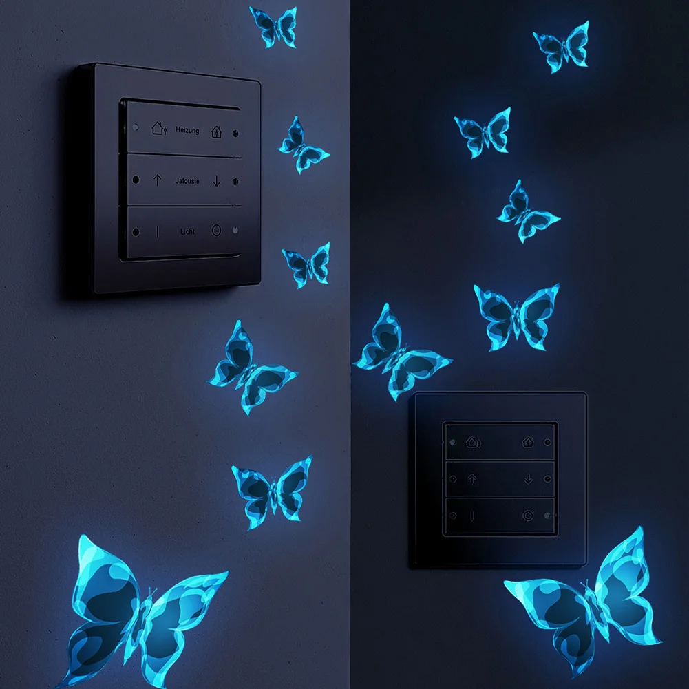 6Pcs Blue Glow-in-the-dark Butterfly Wall Stickers Room Decoration Accessories Cartoon Sticker for Anniversaries Birthday Paster