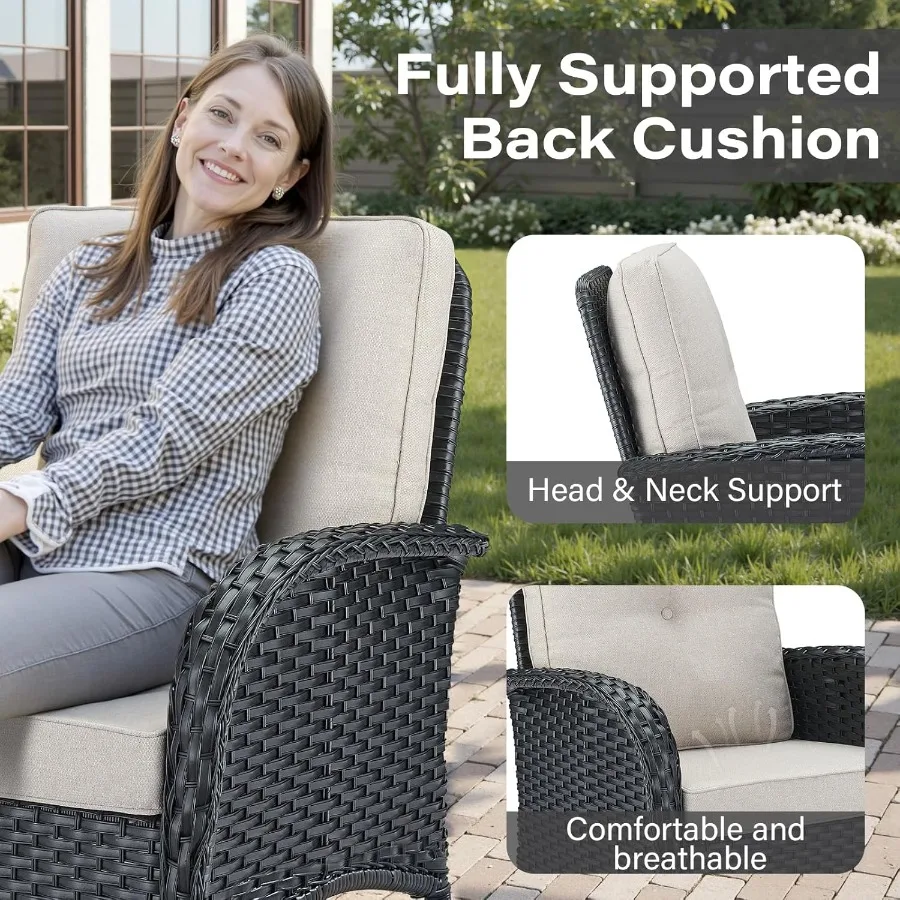 أثاث الفناء الخارجي من Belord أريكة من الخيزران مكونة من 3 مقاعد مع وسائد قابلة للإزالة ومقعد عميق ومسند ظهر مرتفع مقاوم لجميع الأحوال الجوية