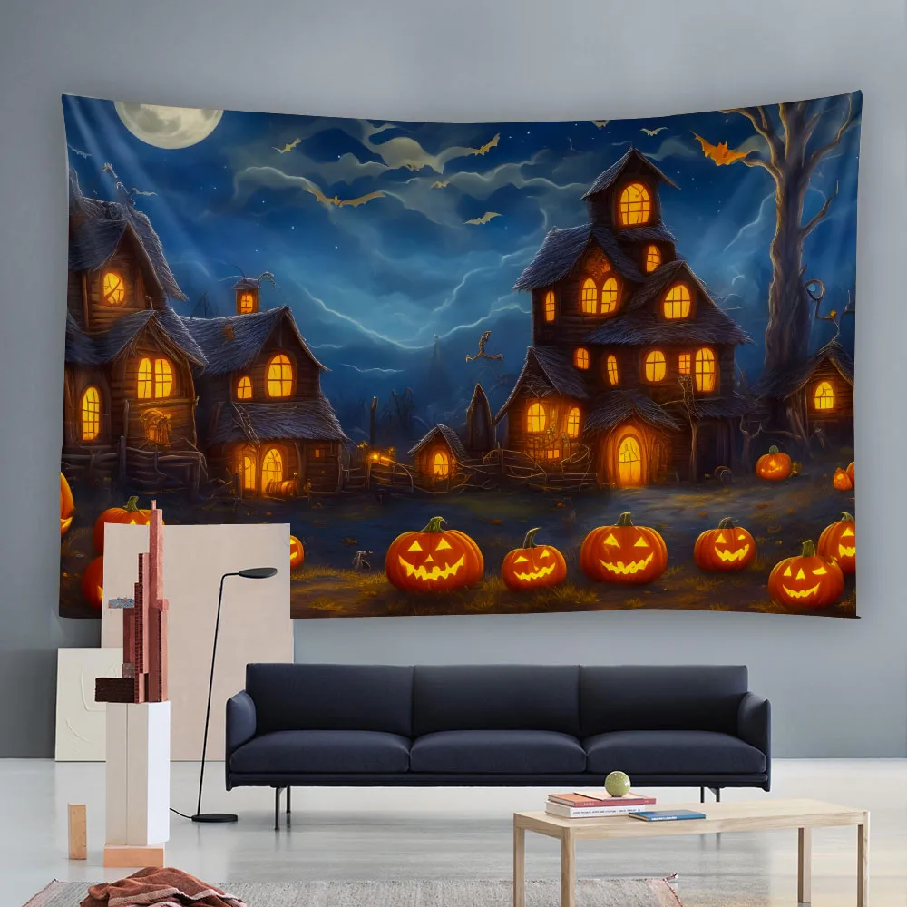 Halloween Scene Large Tapestry Decorative Art Banner Microfiber Bedroom Living Room Bar Garden Outdoor Festival Background Cloth