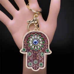 LLavero de mano de Fátima para hombres y mujeres, colgante de flor, Ojo de la suerte, manos de Hamsa, Turky, ojos azules, joyería islámica para carro