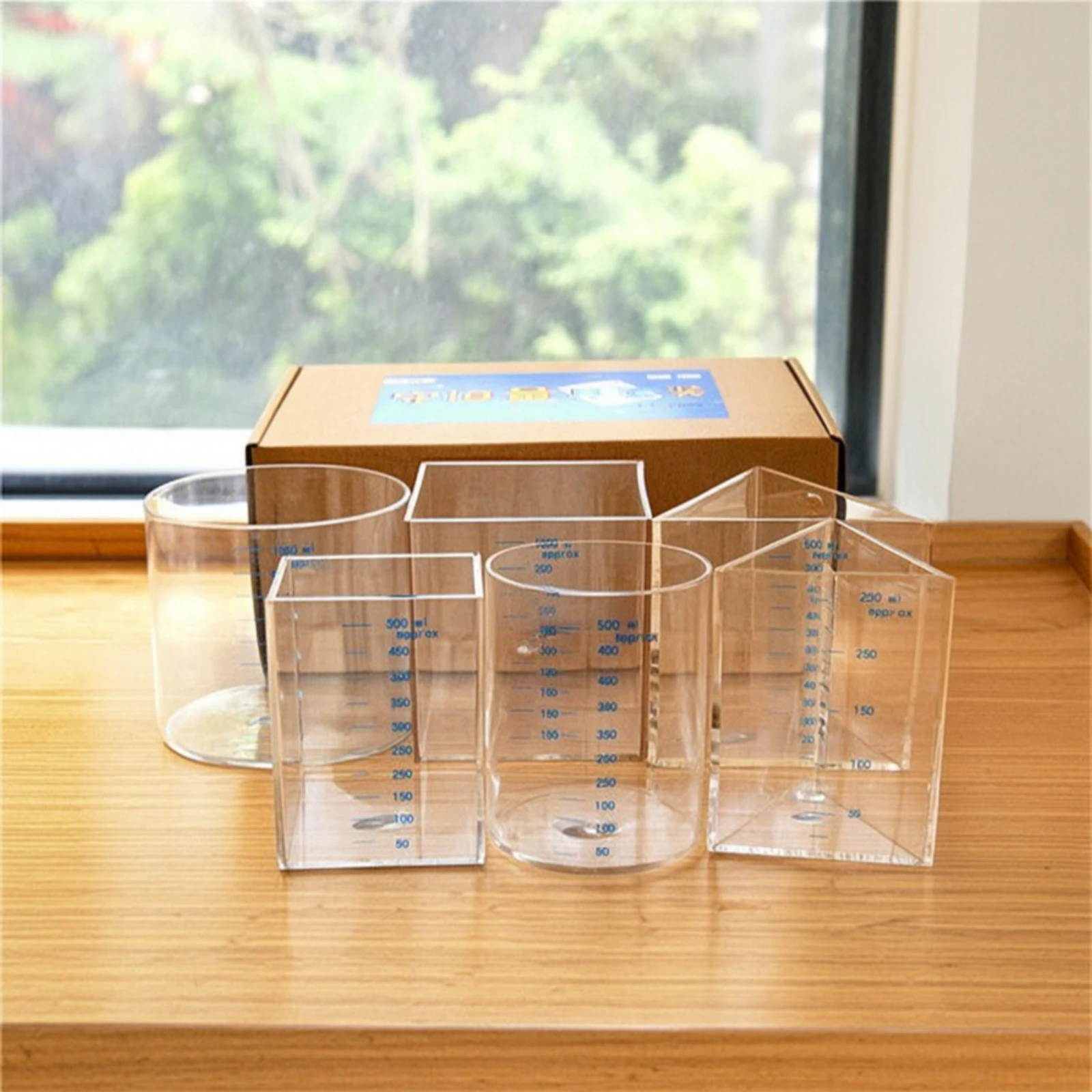 5 Pieces Geometric Volume Set Graduated Volume-Measuring Containers Plastic Measuring Cups Transparent Clear for Teachers