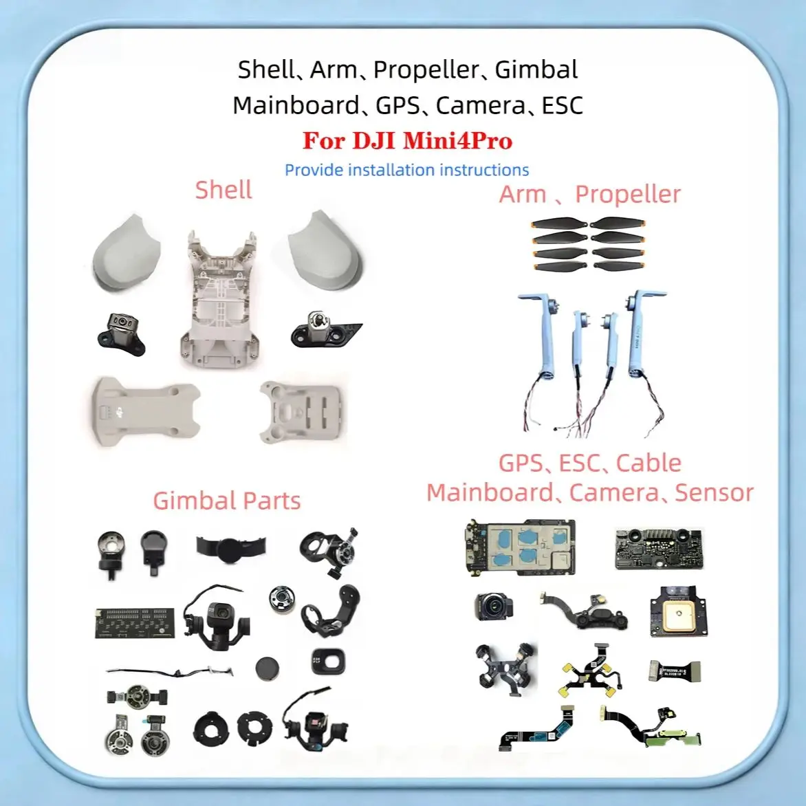 Obudowa ramienia silnika Yaw kamery gimbalowej Mini4Pro, GPS, ESC, obiektyw PTZ, akcesoria do naprawy drona, pasuje do DJI MINI4 Pro — zdjęcie produktu 7