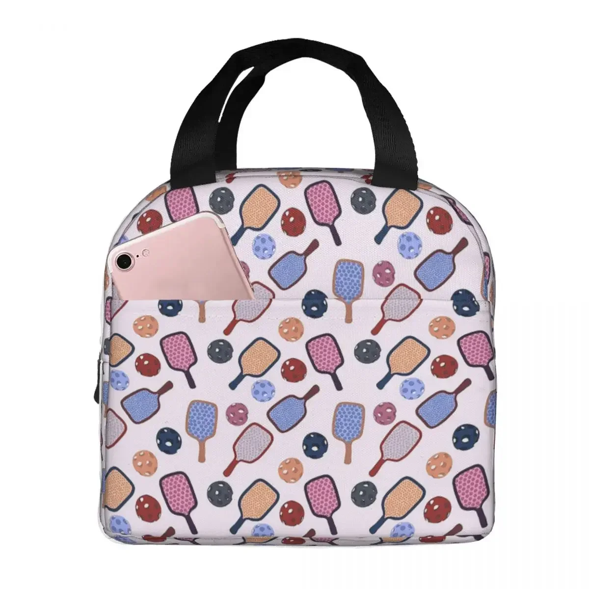 

Purple Pickleball Pattern Lunch Bags Insulated Bento Box Lunch Tote Leakproof Picnic Bags Thermal Bag for Woman Work
