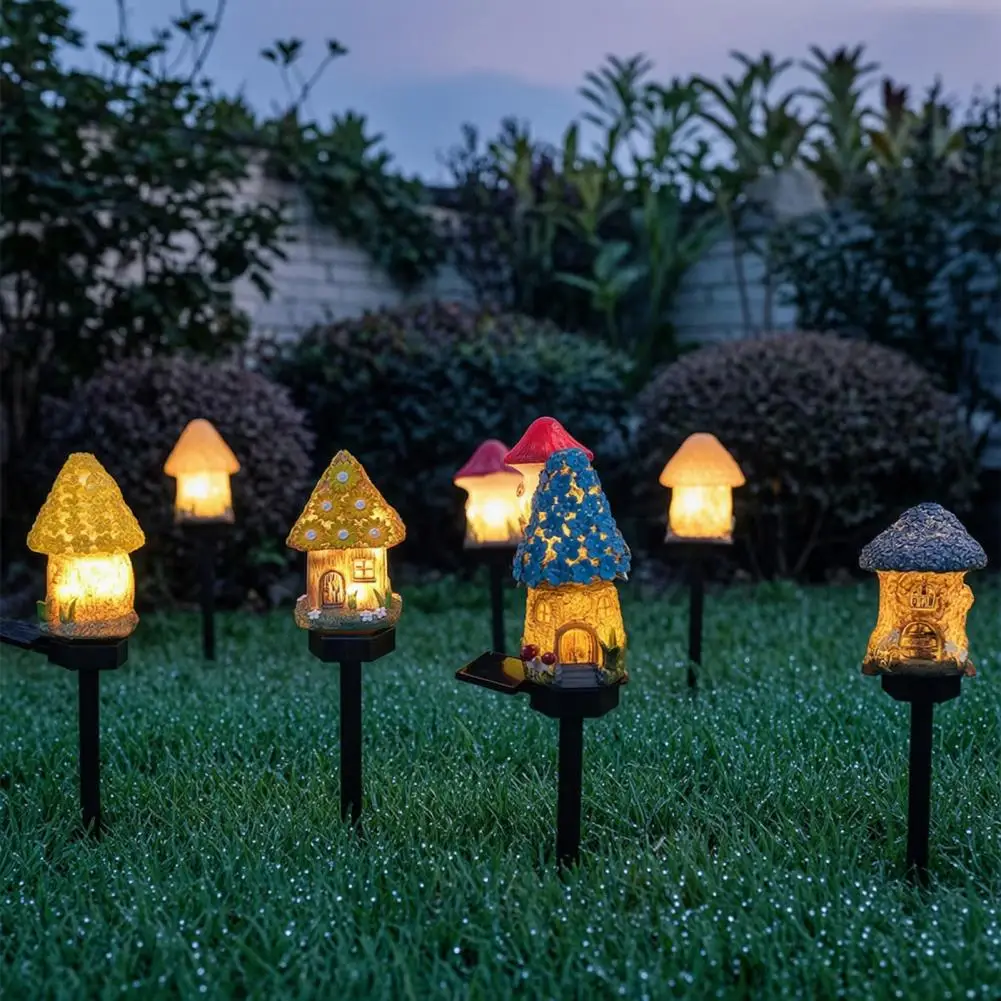 

Solar Garden Lights Mushroom Solar Lights Outdoor Fairy Cottage Garden Stake Lights Waterproof Led Mushroom House Statue