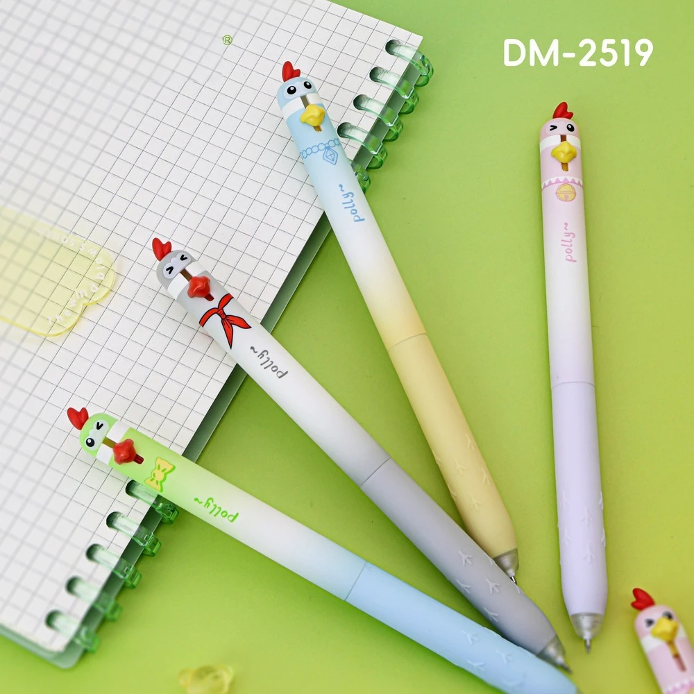 

12 шт., стираемая гелевая ручка с милым домашним животным и попугаем, милый мультяшный дизайн, черные чернила, 0,5 мм