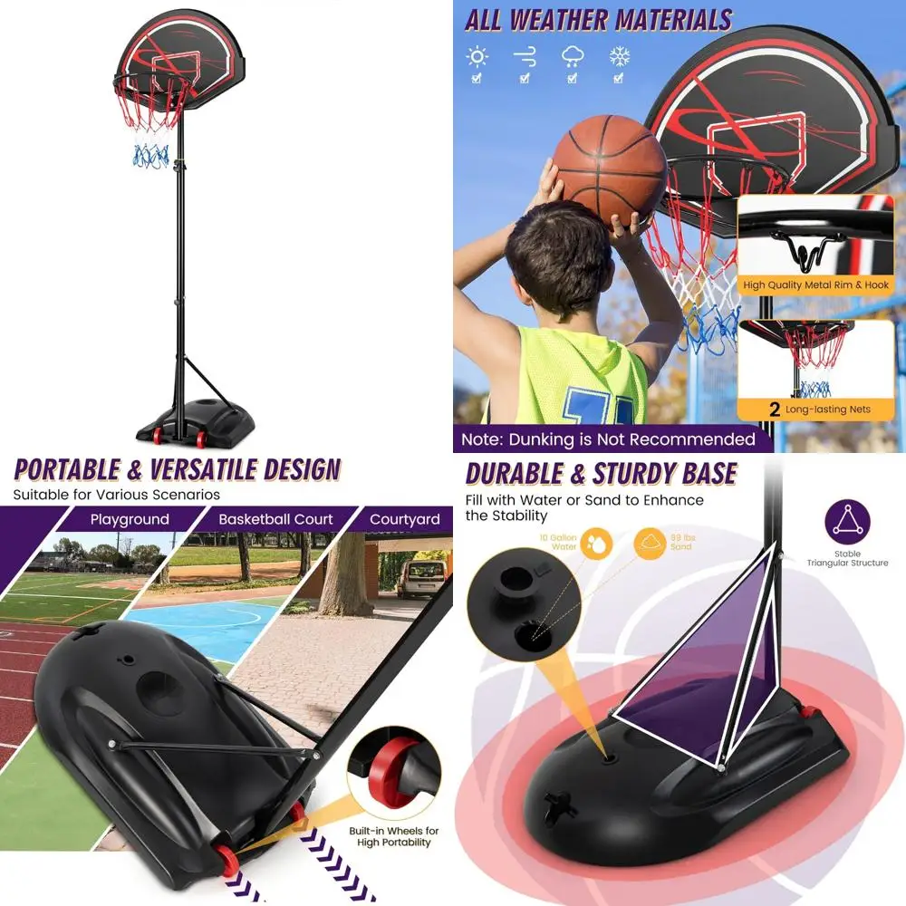 ポータブル調節可能バスケットボールゴール 屋外用、高さ6.9～8.9フィート、32インチ耐衝撃バックボード、耐久性のために充填可能