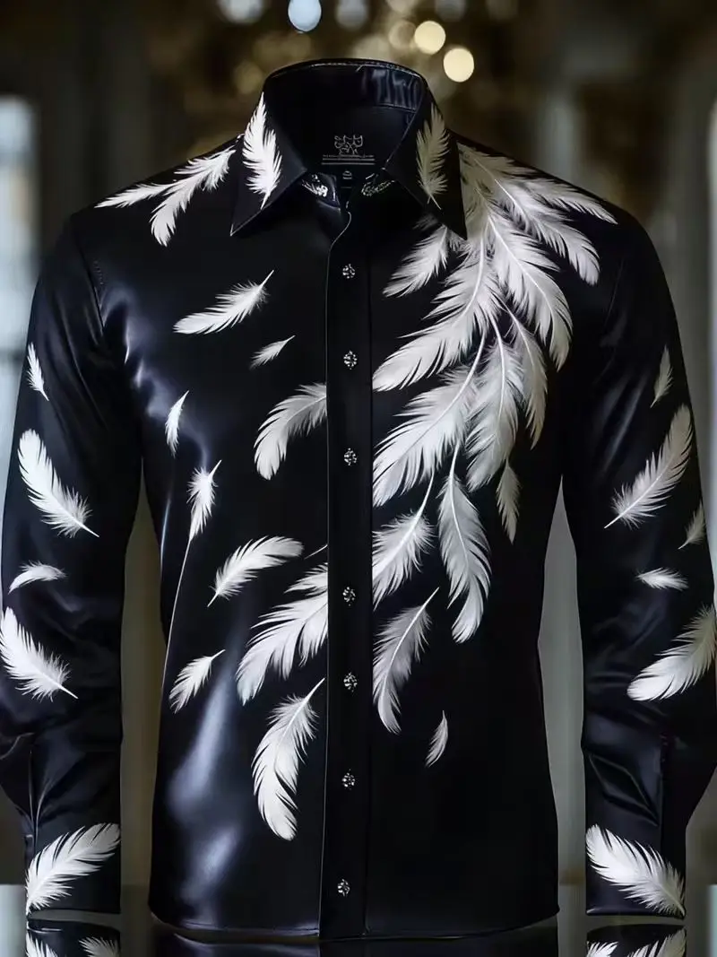 New Men's Fashionable 3D Clover Print Shirt With Casual Long-Sleeved Button Design And Fashionable Shirt Top