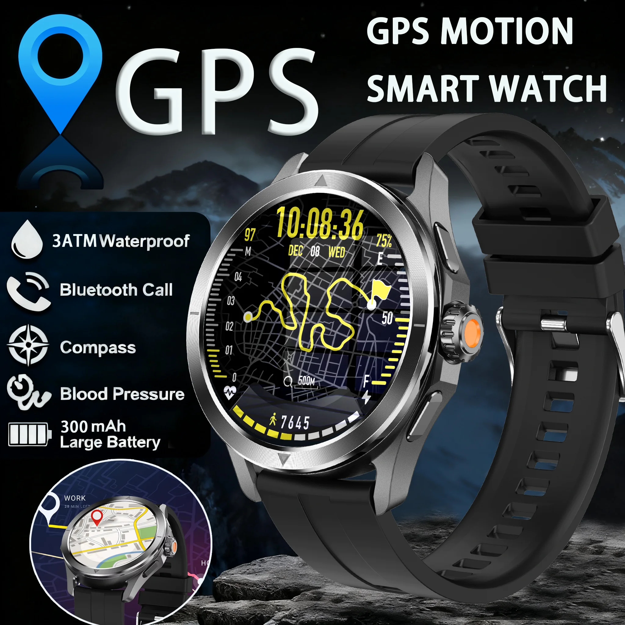 

2025 Новые военные умные часы для мужчин, встроенный GPS, 3 атм, водонепроницаемые, для спорта на открытом воздухе, фитнес-трекер, монитор здоровья, Bluetooth-вызов