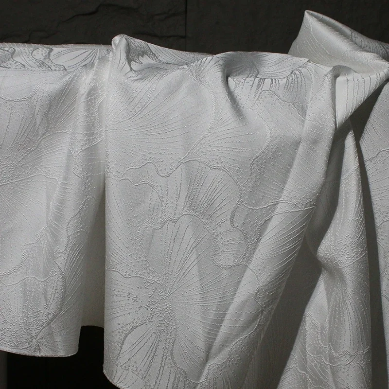 White Floral Texture Fabric Relief Wide Skirt Jacket Retro Chinese Style Clothing Designer Fabric