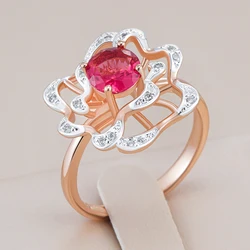 Kinel Hot Shiny Red Natural Zircon Ring for Women Fashion 585 Rose Gold Silver Color Mix High Quality Daily Fine Retro Jewelry