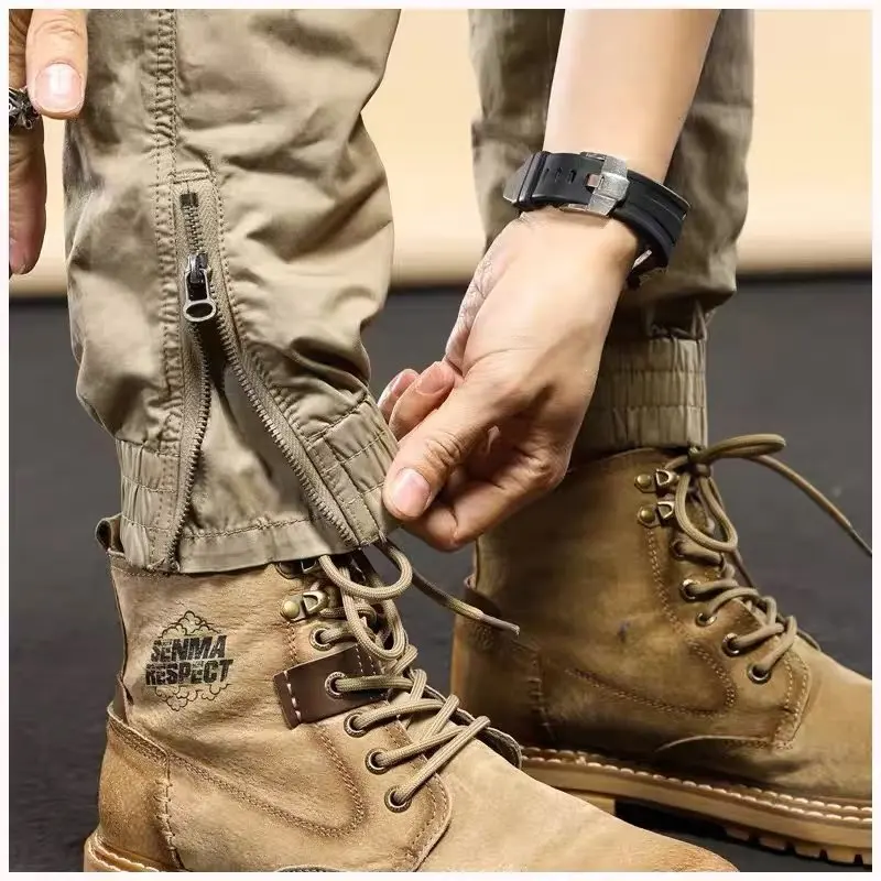 2023 Spring Men\'s Distressed Slim Fit Biker Cargo Pants Joggers Sweatpants Casual Male Sportswear Techwear Sweatpants