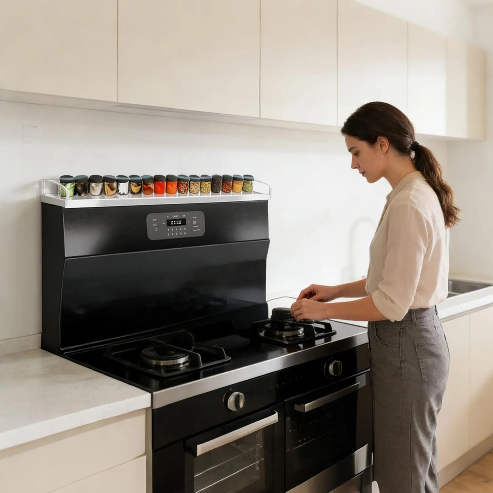 

Выдвижная металлическая полка-органайзер для установки над плитой, для хранения специй, бутылок с маслом и кухонной утвари