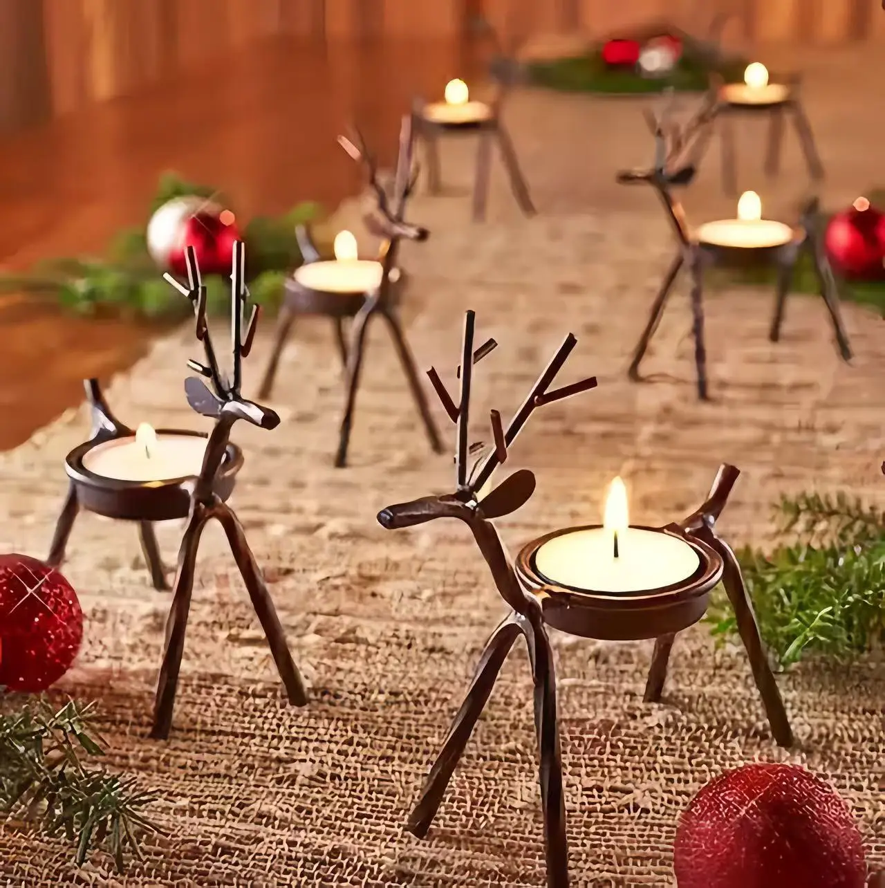 Retro Stag Tea Light Cups, Metal Candle Stands for Xmas Home Decor, Dining Table Festival Ornaments