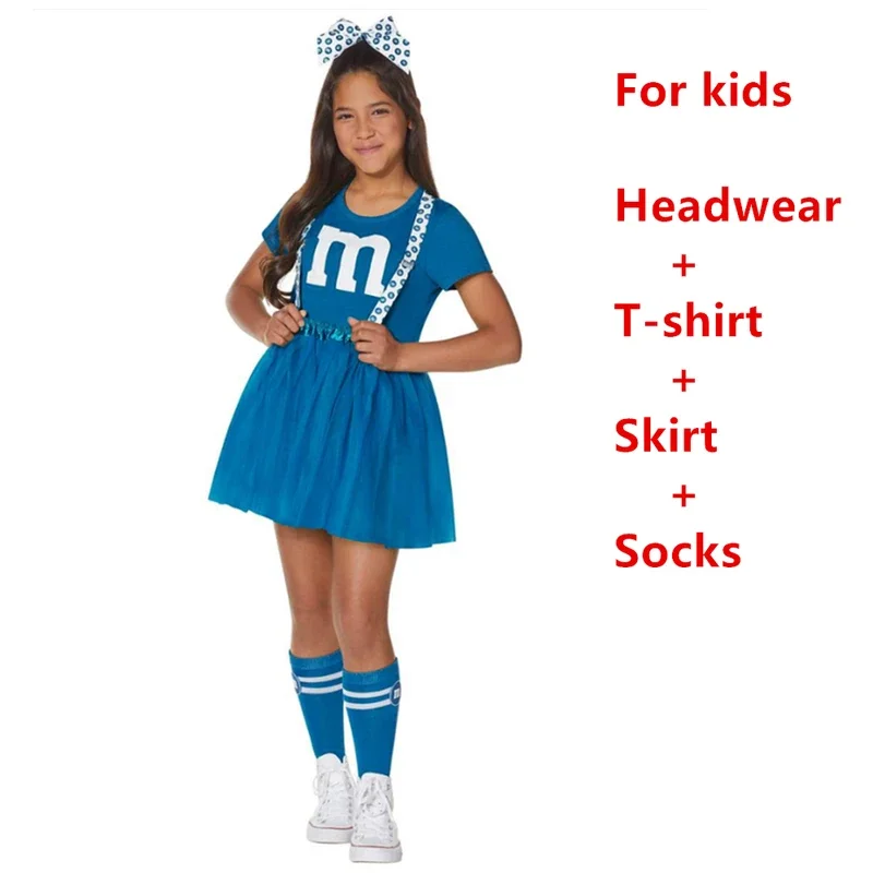 Adult Kids M & M's Costume Football Outfit Cheerleaders Uniform Dress Family Games Parents-Child Clothing Outfits