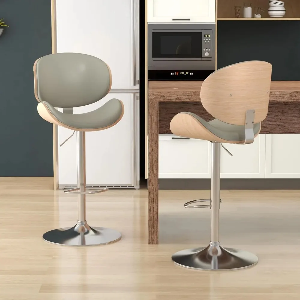 Swivel Adjustable Height Bar Stools Set of 4, PU Leather Bar Chairs with Footrest & Bentwood Frame for Kitchen,  Custom