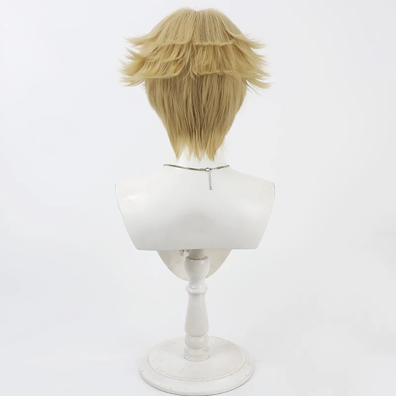 Peluca de Cosplay Identity V Norton Campbell, pelo sintético corto Rubio claro resistente al calor de 30cm